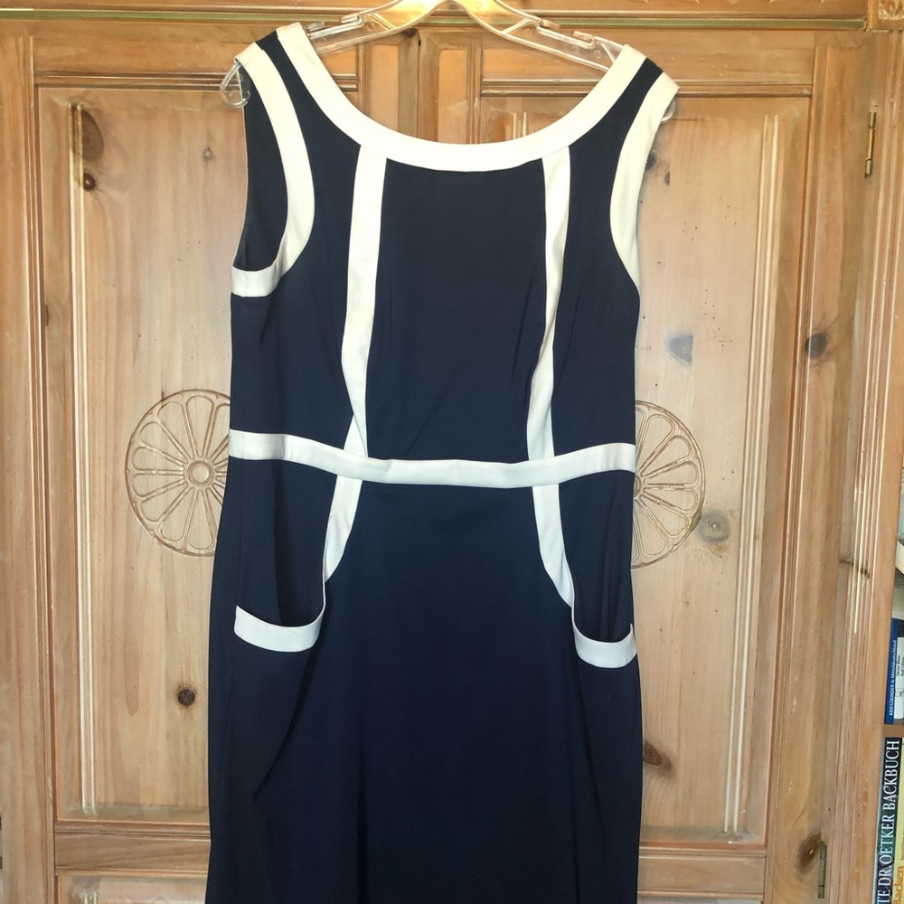 Dress Barn Navy/White Dress With Pockets.